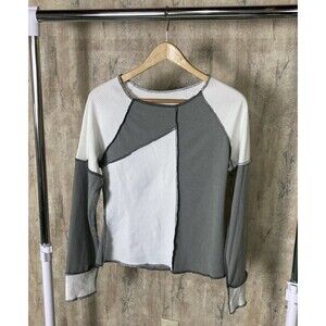 🎄 FLASH XMAS SALE! 🎁  Long Sleeve Knit T Shirt Large Gray White Top Colorblock